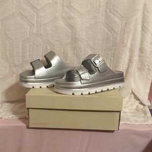 Silver Double Strap Sandals